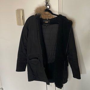 Maje coat with fur hood. Very warm!